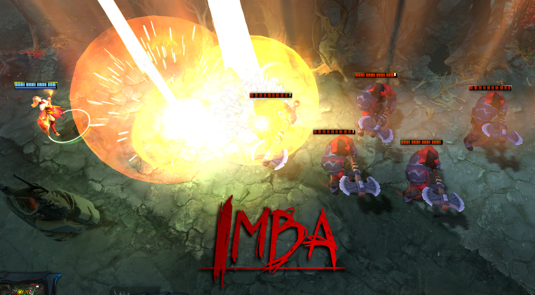 Игровой интерфейс Dota IMBA с панелью способностей и предметов