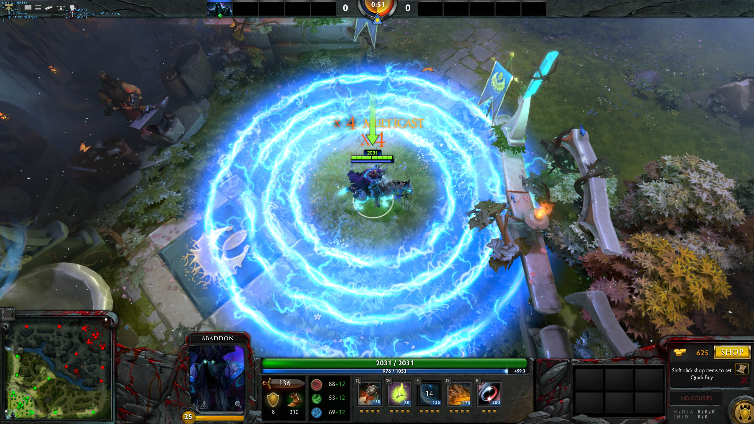 Игровой процесс LoD: герой на стандартной карте Dota 2 применяет мощную АоЕ-способность с волнами по площади