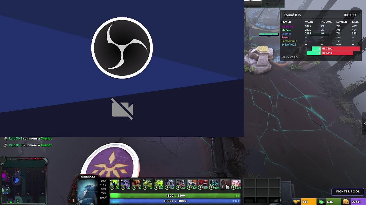 Таблица матча Legion TD Reborn со здоровьем королей и экономикой игроков
