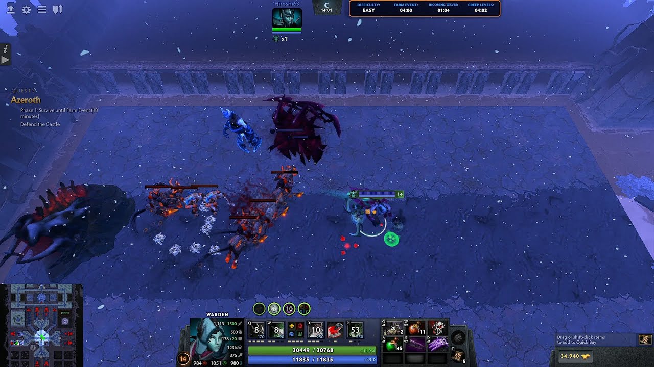 Геймплей X Hero Siege в Dota 2: герой обороняет базу от волн врагов